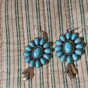 Silver and Turquoise Floral Earrings
